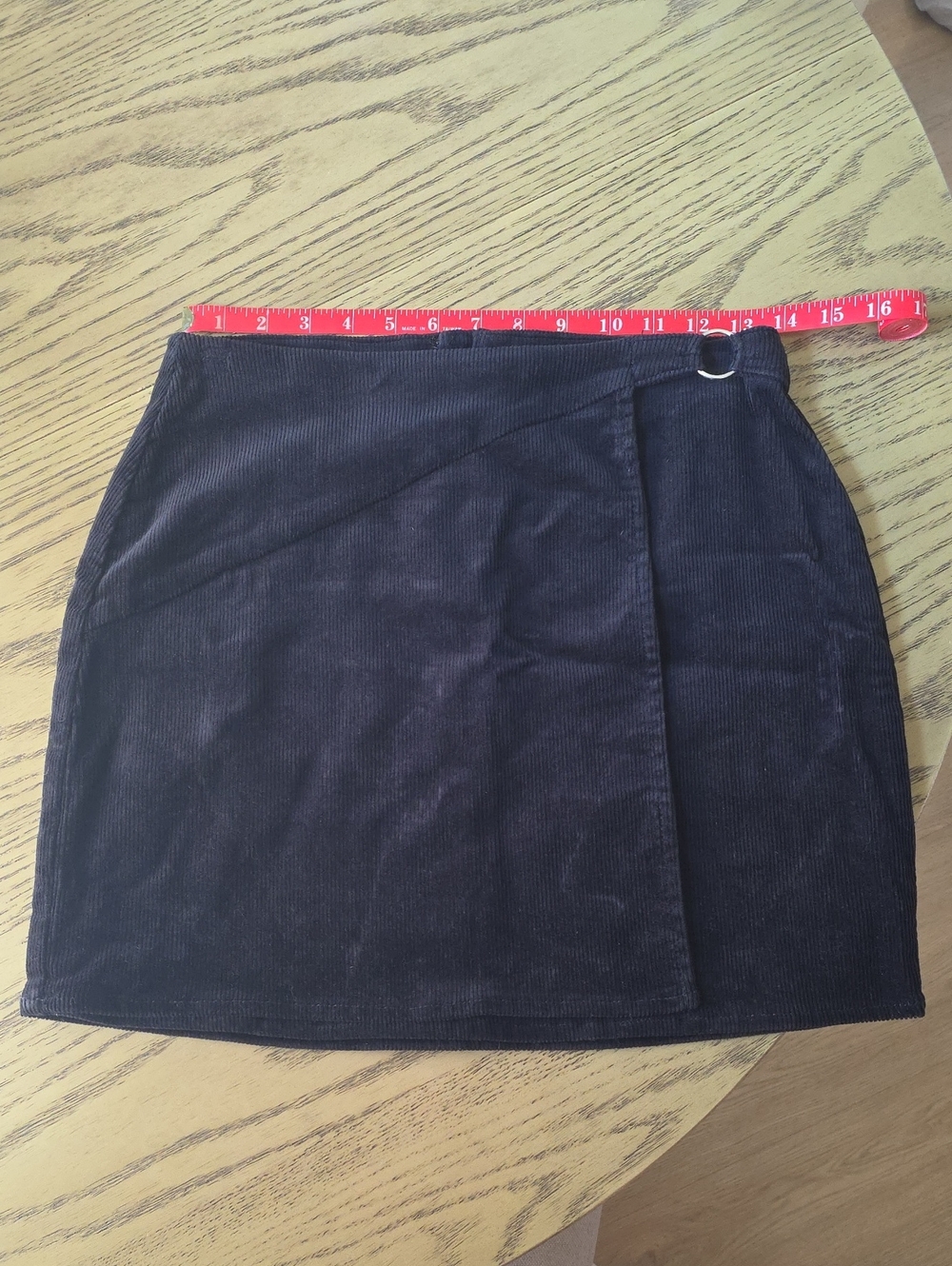 SO Black Corduroy Wrap Mini Skirt with O-Ring